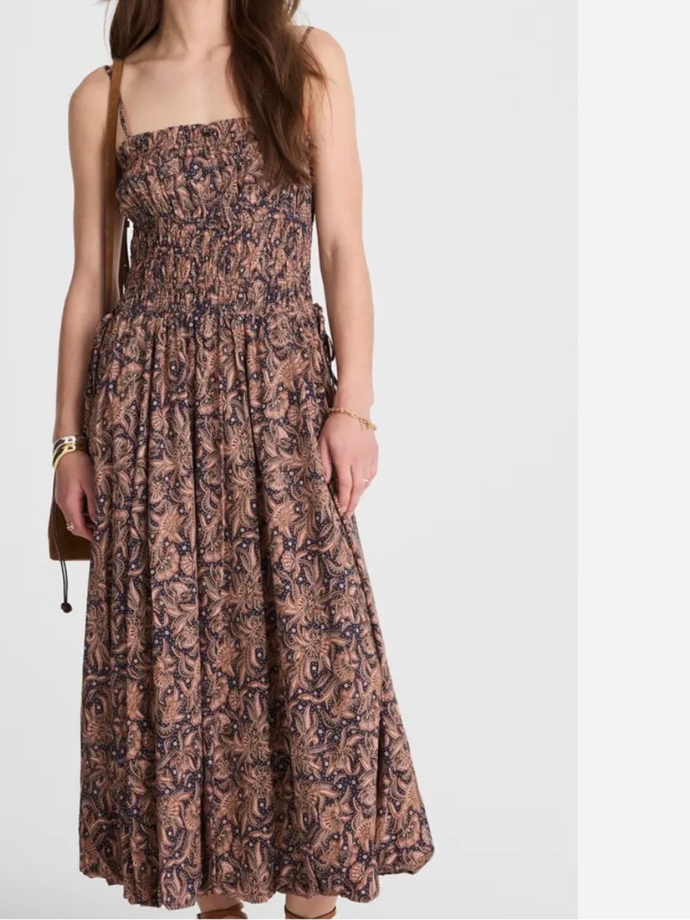 Madewell smocked bubble hem paisley midi dress size 6